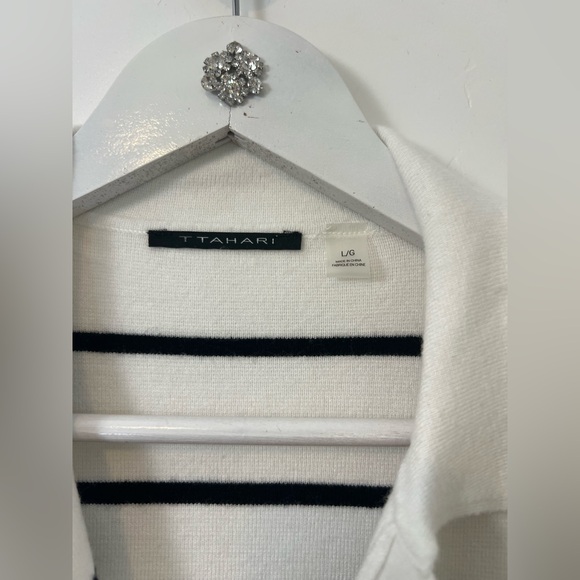 T Tahari White and Black Striped lightweight sweater Cardigan - Picture 5 of 5